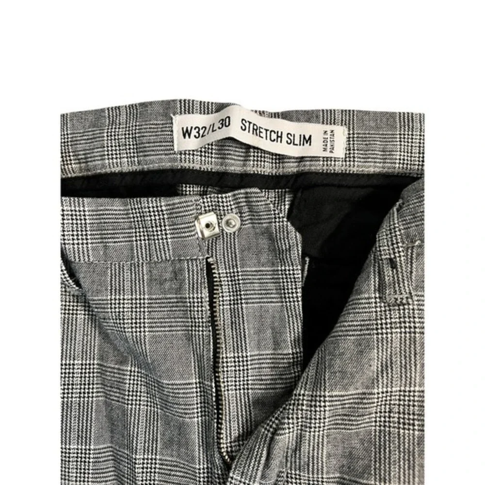 Denim&Co Men's Stretch‎ Slim Plaid Dress Pants W32 L30 Gray Black White - Picture 2 of 3
